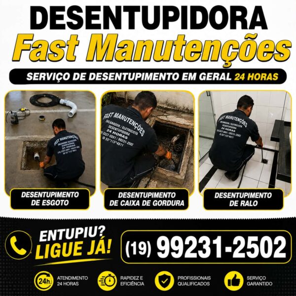 Desentupidora no Jardim Aurélia em Campinas 19-99231-2502 Fast Manutenções