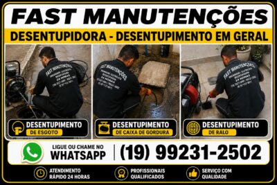 Desentupidora no Nova Campinas em Campinas 19-99231-2502 Fast Manutenções - Desentupimento em Geral.