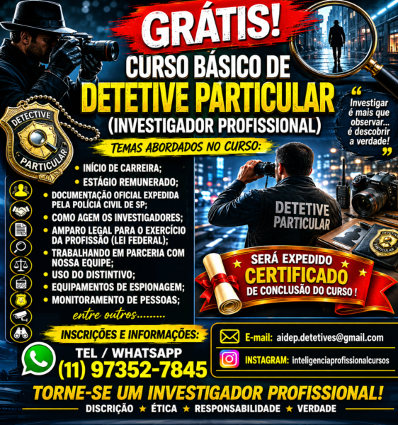 GRÁTIS! CURSO BÁSICO DE INVESTIGADOR(A) PROFISSIONAL