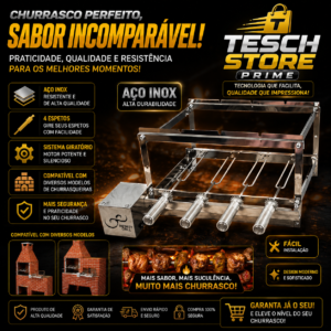 Gira Grill inox 4 espetos para churrasqueira